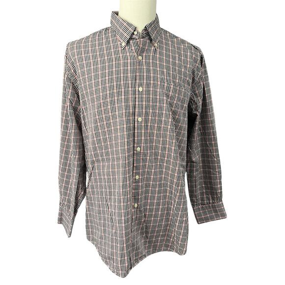 Peter Millar | Men's Black White Red Plaid 100% Cotton Button Down Shirt Sz L - Picture 2 of 5